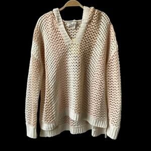 Vintage Havana Boho Crochet Hoodie Sweater Women M Tri-Color Peach Open Knit NWT